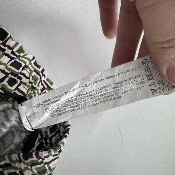 Zara Pants Womens Medium Green Black White Geometric Print Pull On Viscose Flowy - Picture 5 of 8